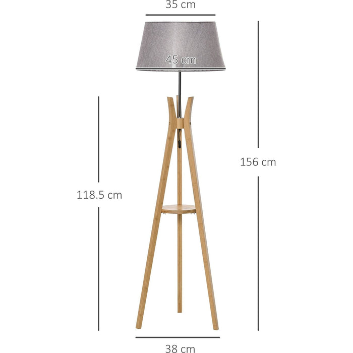 Wooden Tripod Floor Lamp with Grey Fabric Shade - Green4Life