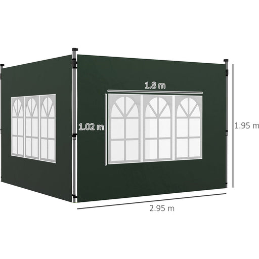 Outsunny Green 3x3/3x4m Gazebo Side Walls with Windows - Green4Life