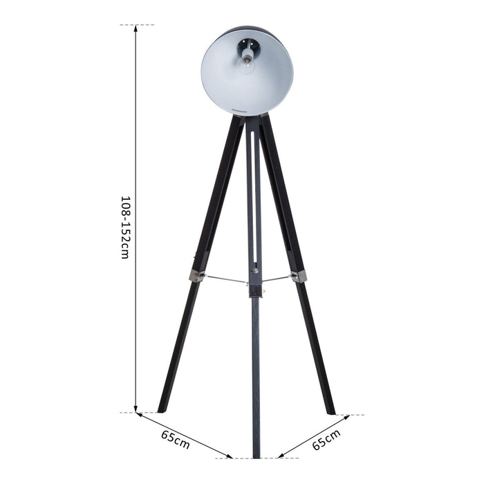 Industrial Style Floor Lamp with Wooden Tripod Legs - Black & White - Green4Life