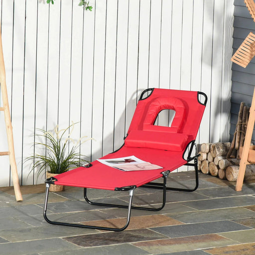 Red Folding Sun Lounger with Pillow - Outsunny - Green4Life