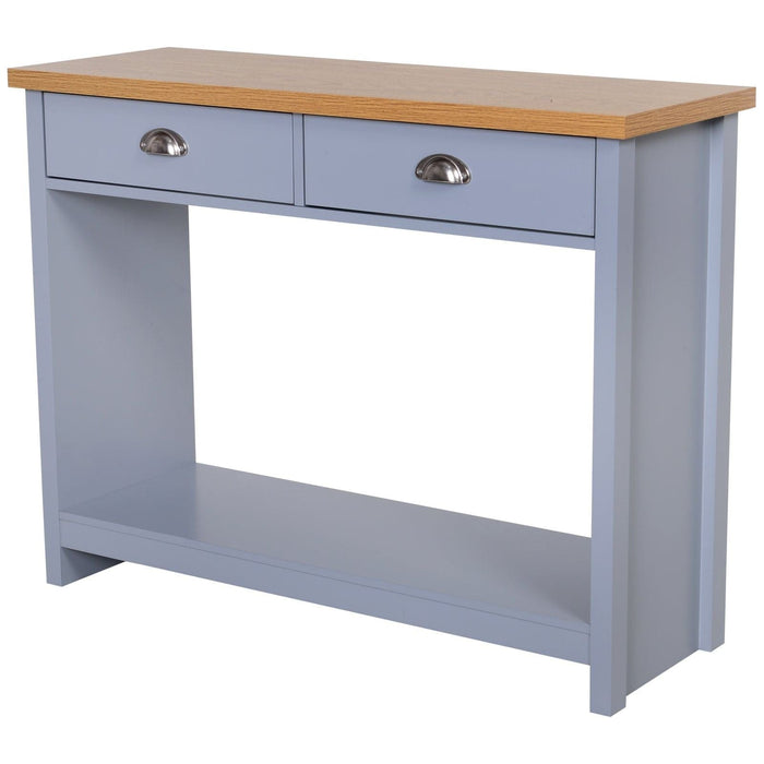 Rustic Style 2 Drawers Console Table with Bottom Shelf - Grey - Green4Life