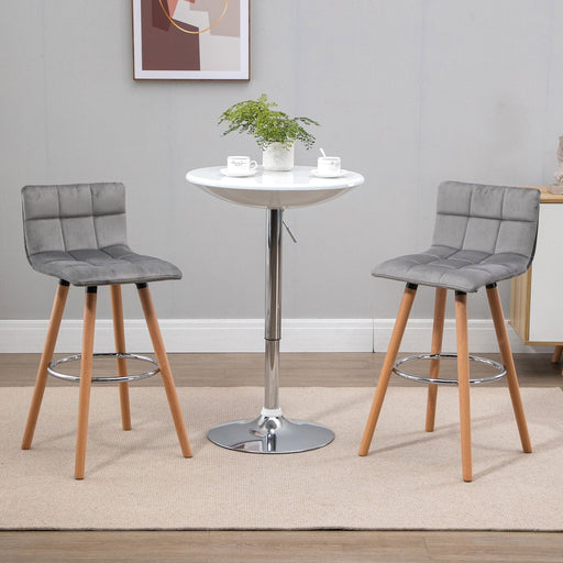 Set of 2 Upholstered Counter Height Bar Chairs with Wooden Legs & Footrest - Grey - Green4Life