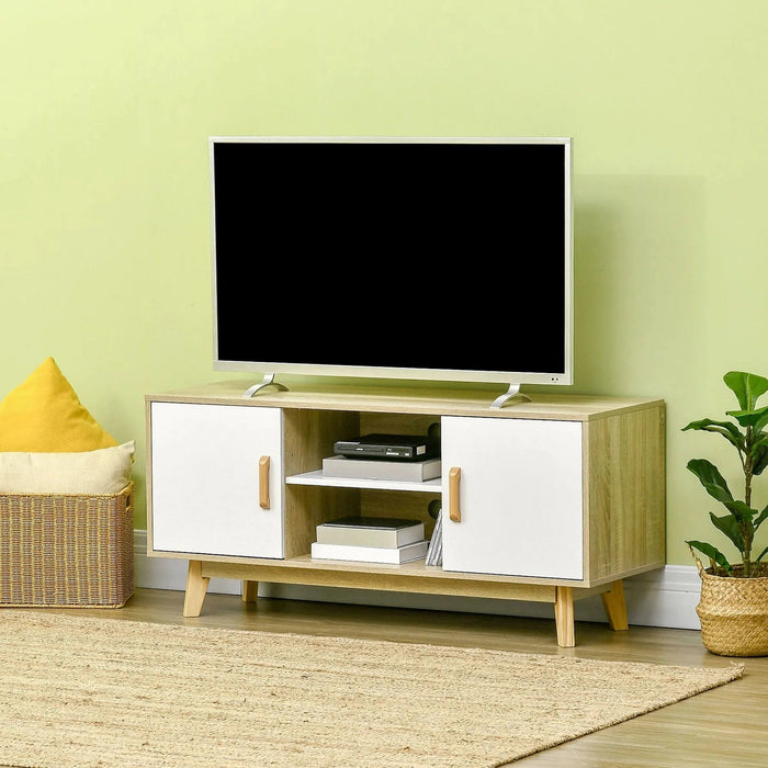 Wood-Effect TV Cabinet with Storage Shelves - Natural/White - Green4Life