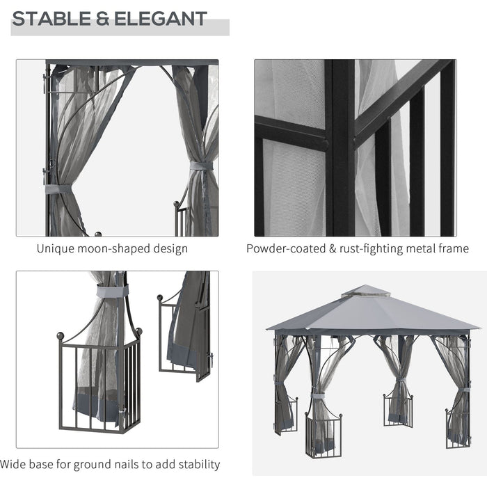 Outsunny Light Grey 3x3m Gazebo with 2-Tier Roof Canopy and Steel Frame - Green4Life