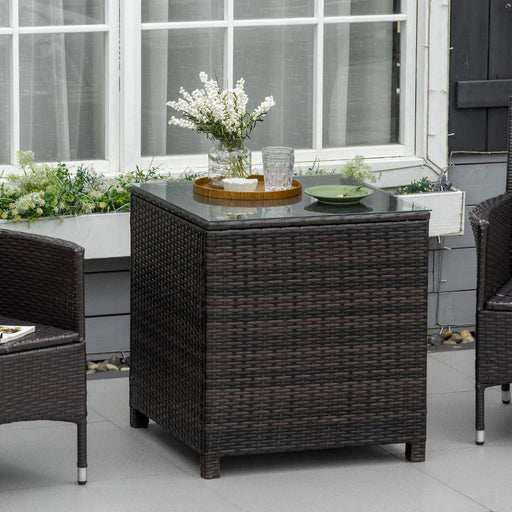 Outsunny Rattan Side Table with Tempered Glass Top - Brown - Green4Life
