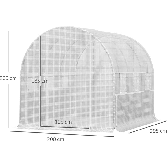 Outsunny 3 x 2 x 2m Walk-in Greenhouse with Zippered Roll Up Door and 6 Mesh Windows - White - Green4Life