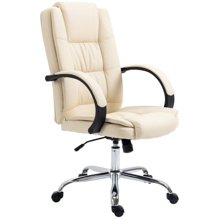 Vinsetto High Back Reclining PU Leather Office Chair with Padded Armrests and Adjustable Height - Beige - Green4Life