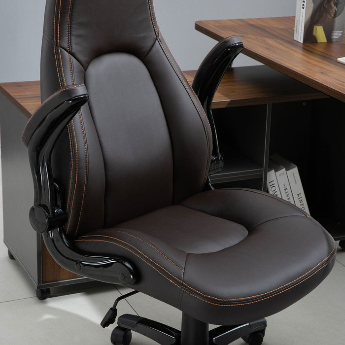 Vinsetto PU Leather Office Chair with Adjustable Height, Flip Up Armrests and Tilt Function - Dark Brown - Green4Life