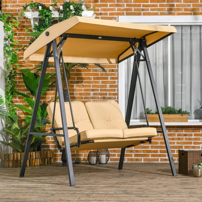 2 Seater Garden Swing Bench with Adjustable Tilting Canopy - Beige - Outsunny