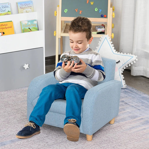 Little Dreamer Blue Kids Sofa with High Back and Anti-Slip Legs - Green4Life