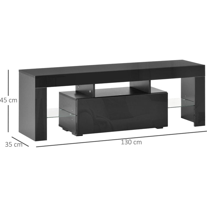 High Gloss Futuristic TV Stand with LED Lights 130W x 35D x 45Hcm - Black - Green4Life