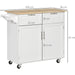 Kitchen Utility Trolley with Rubberwood Top, 2 Drawers - White - Green4Life