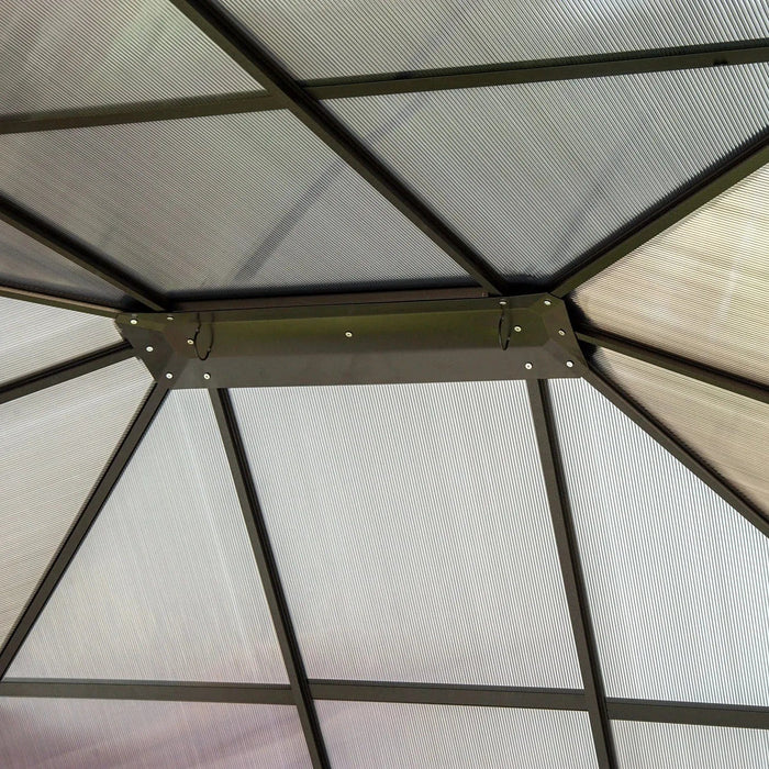 Outsunny 3.6 x 3(m) Gazebo with Polycarbonate Roof, Removable Curtains and Steel Frame - Brown - Green4Life