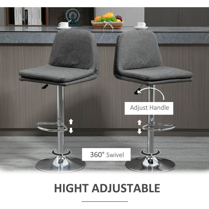 Set of 2 Fabric Swivel Bar Chairs with Backrest and Adjustable Height - Grey - Green4Life