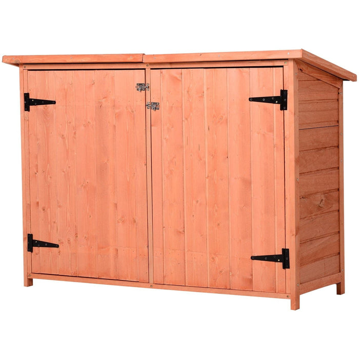 Outsunny 128L x 50W x 90Hcm Wooden Garden Storage Shed Organiser with Shelves & Double Door - Golden Red - Green4Life