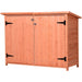 Outsunny 128L x 50W x 90Hcm Wooden Garden Storage Shed Organiser with Shelves & Double Door - Golden Red - Green4Life