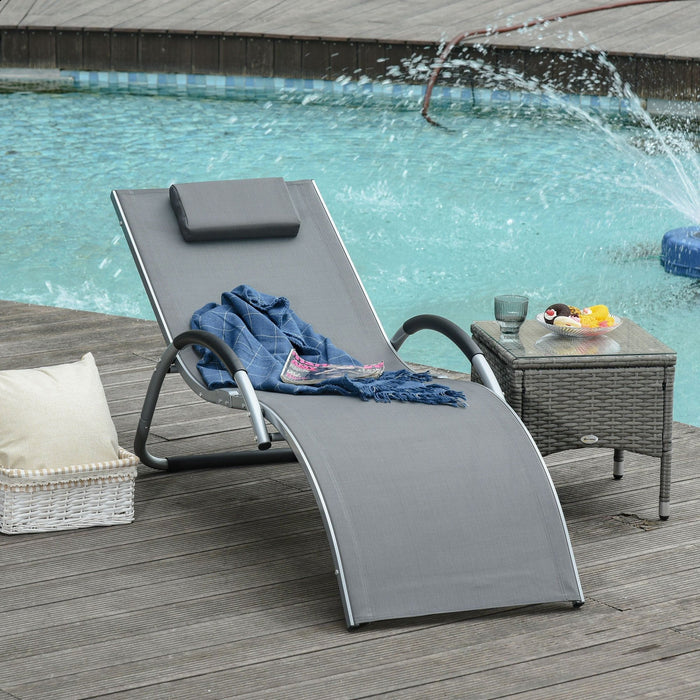 Ergonomic Sun Lounger with Pillow - Grey - Outsunny - Green4Life