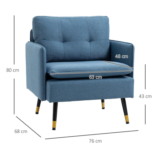 HOMCOM Upholstered Padded Armchair with Steel Legs - Dark Blue - Green4Life