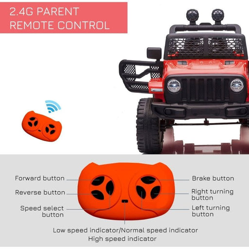 Truck Kids Electric Ride On Car Toy 12V Battery-powered with Parental Remote Control, Horn, Lights (HOMCOM) - Red - Green4Life