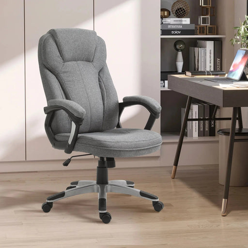 Vinsetto Linen Fabric Office Chair, Height Adjustable with Padded Armrests and Tilt Function - Grey - Green4Life