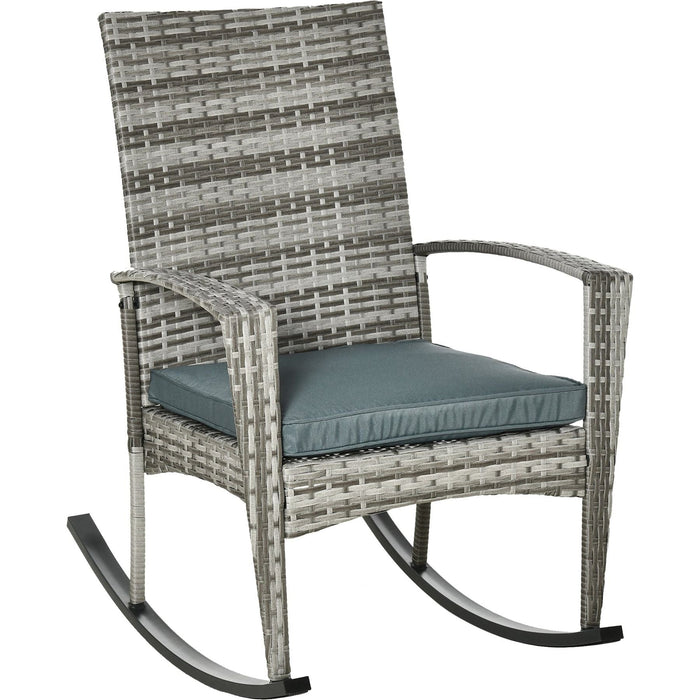 Outsunny Swaying Comfort Rattan Rocker - Light Grey Wicker Outdoor Rocking Chair - Green4Life