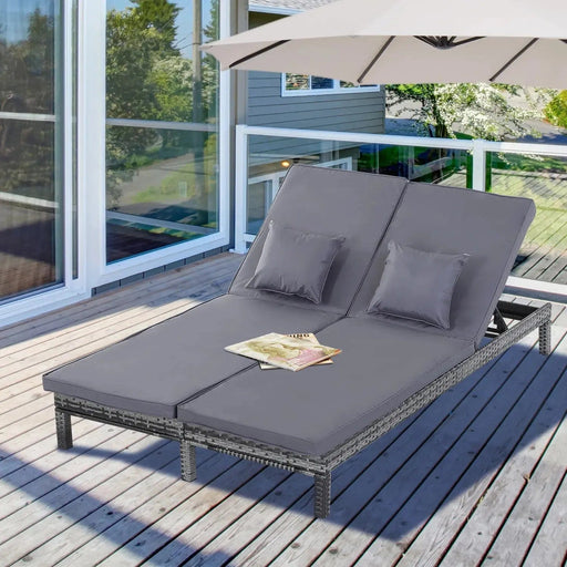 Outsunny Companion 2-Seater Double Recliner Rattan Sun Lounger - Grey - Green4Life