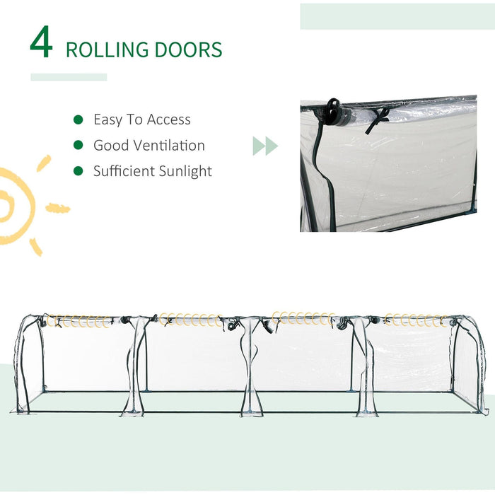 Outsunny 395L x 100W x 80H cm Small PVC Tunnel Greenhouse with Steel Frame - Green/Transparent - Green4Life