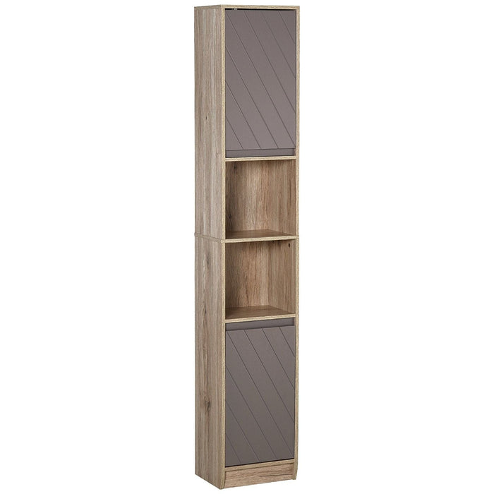 HOMCOM Bathroom Storage Cabinet with 2 Cupboards and 2 Compartments 30L x 24W x 170Hcm - Grey/Brown - Green4Life