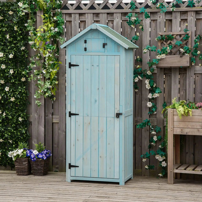 Outsunny Fir Wood Shed with 3 Shelves 77 x 54 x 179cm - Blue - Green4Life