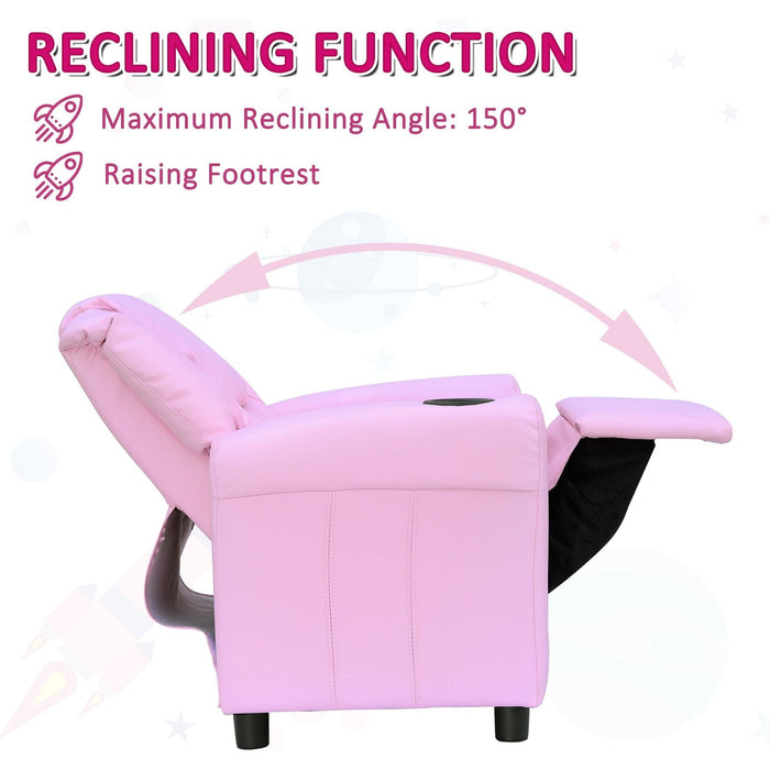 Cosy Pink Kids Recliner Armchair with Cup Holder - Green4Life