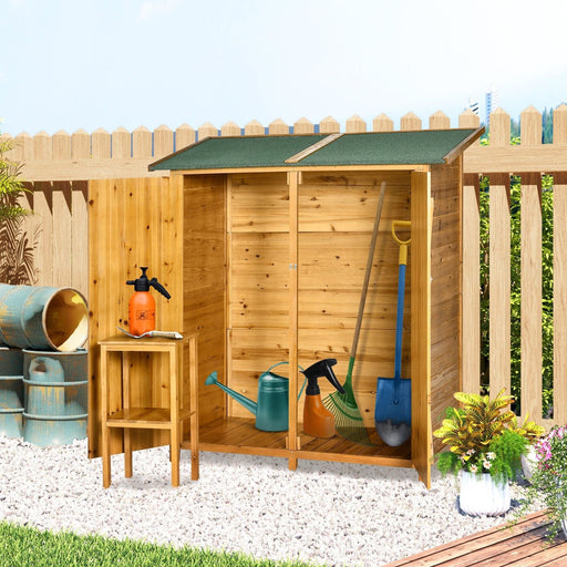 Outsunny Wooden Storage Shed with Table - Natural - Green4Life