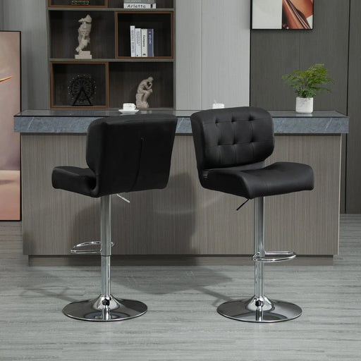 Set of 2 Tufted PU Leather Bar Stools with Adjustable Height, Swivel & Footrest - Black - Green4Life