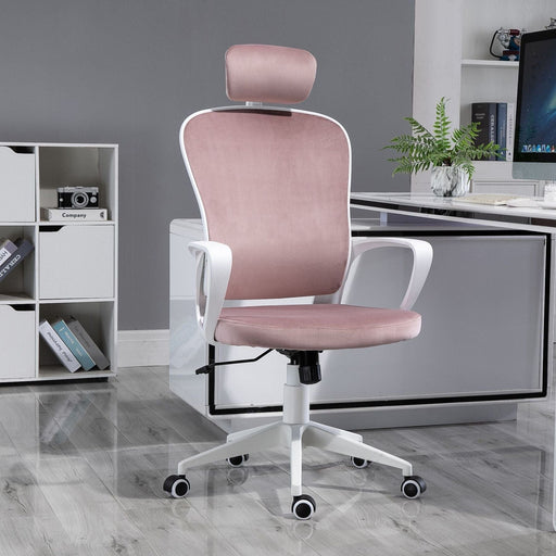 Vinsetto High-Back Office Chair with Velvet Style Fabric Upholstery - Pink/White - Green4Life