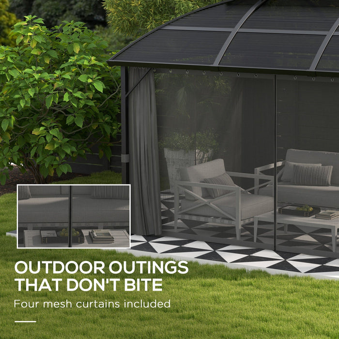 13 x 10 ft (4 x 3m) Luxury Black Polycarbonate Gazebo with Aluminium Frame, Double Roof, Curtains, and Netting - Outsunny - Green4Life