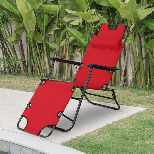 Convertible Red Sun Lounger - Elegant Folding Recliner with Pillow - Outsunny - Green4Life