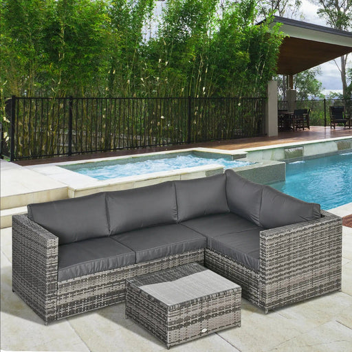 Outsunny 4-Seater Rattan Garden Furniture Corner Sofa Set with Coffee Table and Thick Cushions - Deep Grey - Green4Life