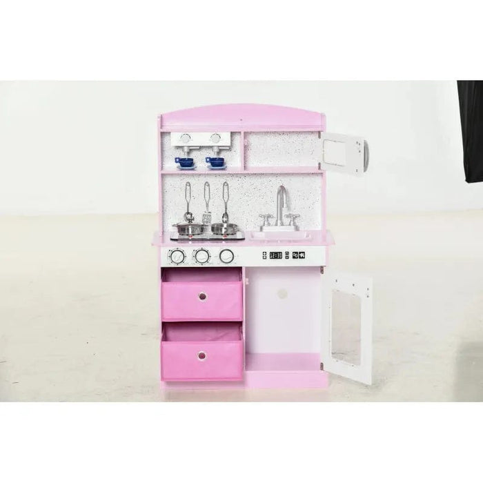 Kids Wooden Kitchen Set with Accessories, for Ages 3-6 Years - Pink - Green4Life