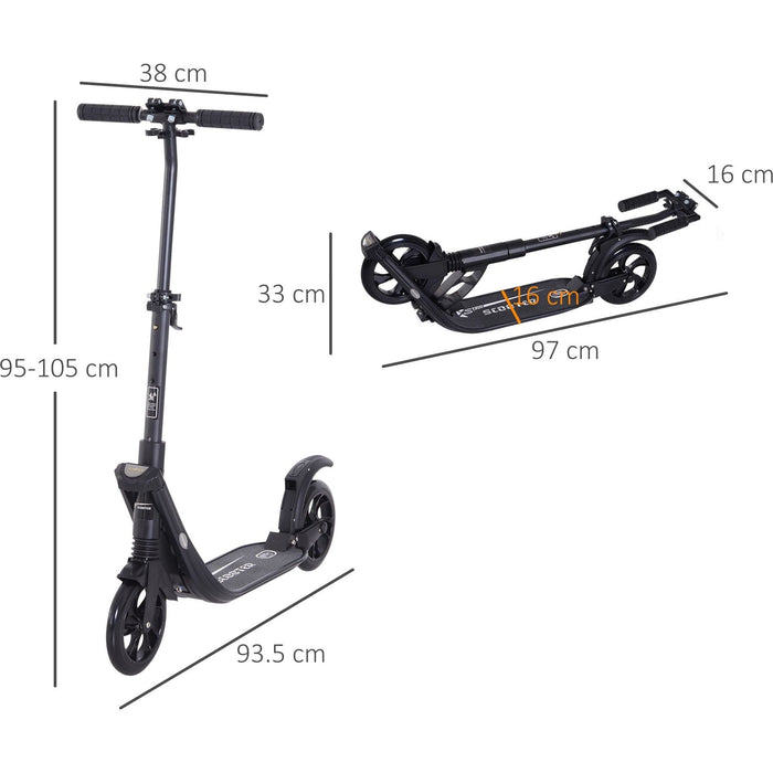 Foldable Scooter with Adjustable Height, 93.5L x 38W x 95-105Hcm, Suitable for Ages 14+ Years - Black - Green4Life
