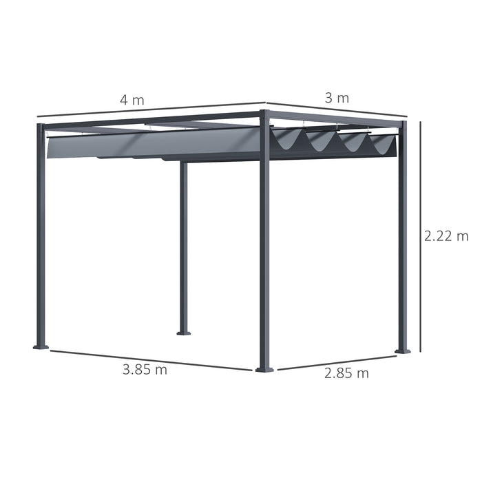 4 x 3 m Metal Pergola with Extendable Canopy Roof - Grey - Outsunny