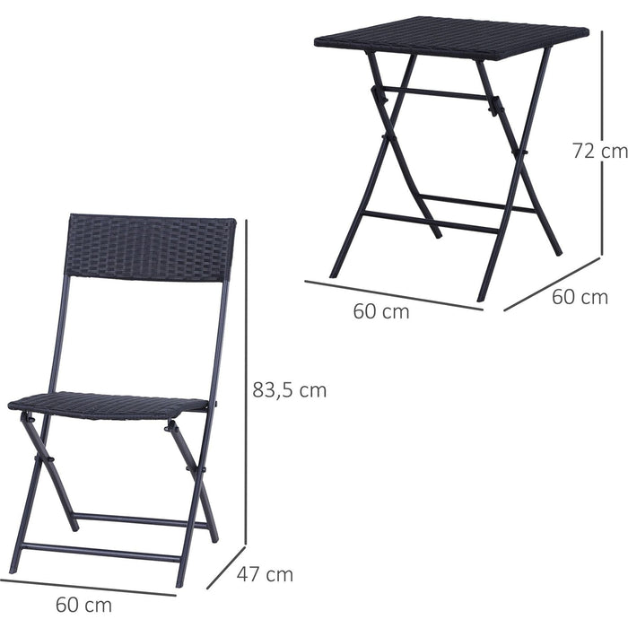 Outsunny Foldable 2-Seater Rattan Bistro Set with Table and Chairs - Black - Green4Life