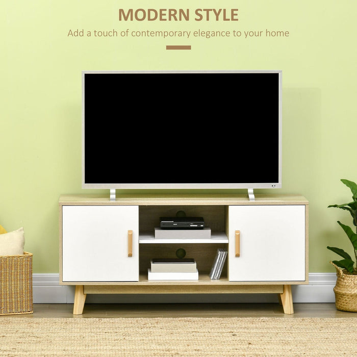 Wood-Effect TV Cabinet with Storage Shelves - Natural/White - Green4Life