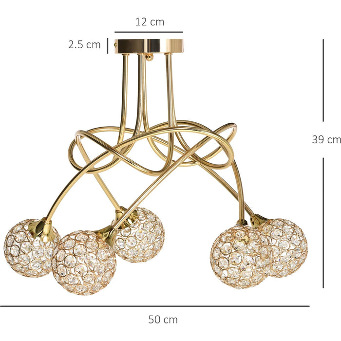 Contemporary Crystal Chandelier with 5 Ball Lampshades - Gold - Green4Life