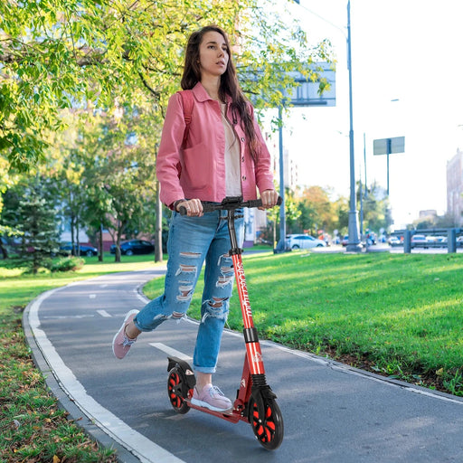 Folding Scooter with Adjustable Handlebar & Kickstand, 200mm Wheels  for Ages 14+ Years - Red - Green4Life