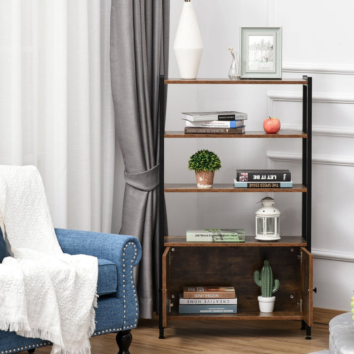 Industrial-Style 3-Tier Shelving Unit with Bottom Cupboard - Rustic Brown - Green4Life