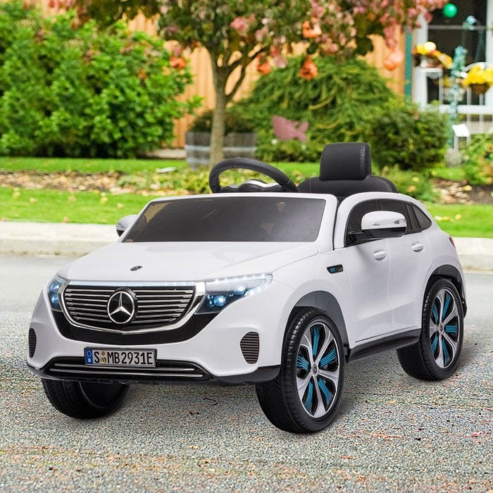 HOMCOM Kids Electric Car Ride-On Toy Benz EQC 400, 12V Battery-powered with Remote Control, Music, Bluetooth, Lights - White - Green4Life