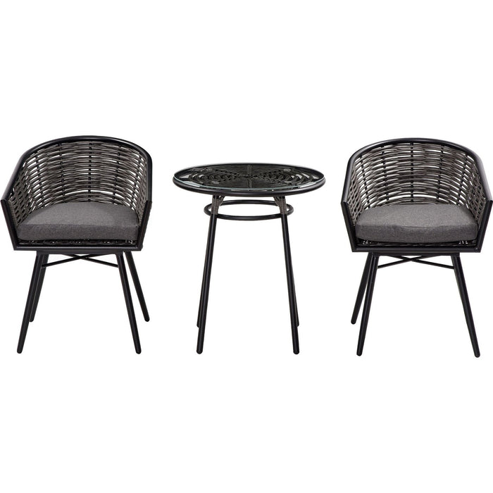 Outsunny Bistro Bliss - 2-Seater Rattan Bistro Set with Round Table - Grey/Black - Green4Life