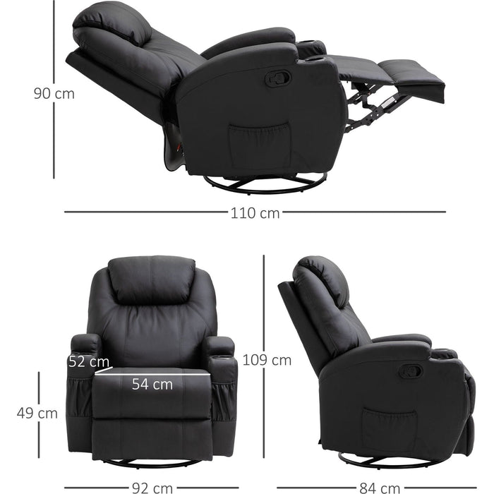 Recliner Massage Armchair with PU Leather Upholstery, Footres & Cup Holders - Black - Green4Life