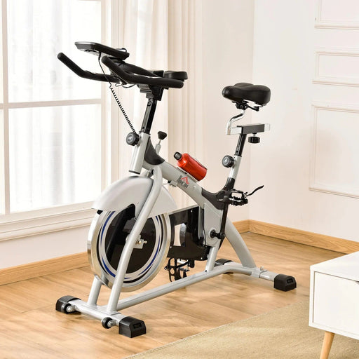 Indoor Cycling Exercise Bike 15KG Flywheel with LCD Display, Adjustable Seat & Resistance - Silver/Black - Green4Life