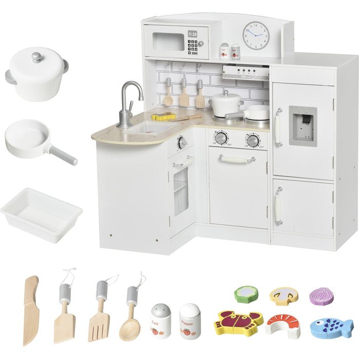 Childrens Kitchen Toy Set with Microwave, Fridge & Cabinets - White - Green4Life