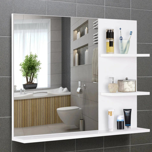 kleankin Wall Mounted Bathroom Mirror with 3 Tiers Storage Shelves - White - Green4Life